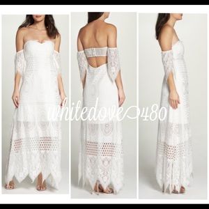 Foxiedox Boho Lace Sweetheart Neckline White Maxi Wedding Dress Size Small